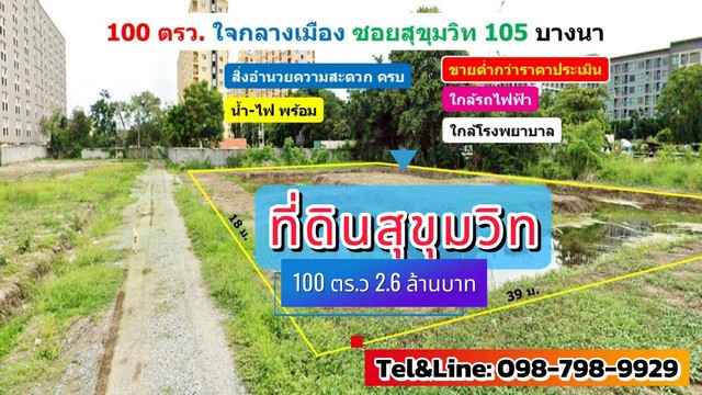 ที่ดินสุขุมวิท105 บางนา กรุงเทพ ใจกลางเมือง 100 ตรว